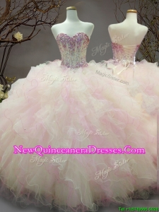 Elegant Beaded and Ruffled Organza Sweet 16 Dress in Rainbow