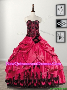 Elegant Hand Made Flowers and Pick Ups Taffeta Sweet 16 Dress in Coral Red