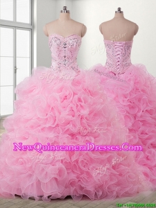 Lovely Baby Pink Detachable Quinceanera Dress with Beading and Ruffles
