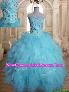 Latest Beaded and Ruffled Tulle Quinceanera Dress in Baby Blue