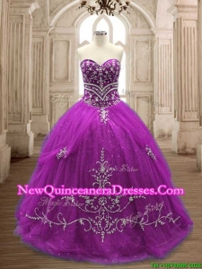 Romantic Applique Eggplant Purple Tulle Quinceanera Dress with Brush Train