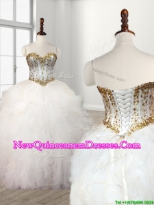 Visible Boning Beaded Bodice and Ruffled Quinceanera Dress in White