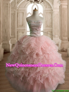 Wonderful Peach Organza Quinceanera Dress with Beading and Ruffles