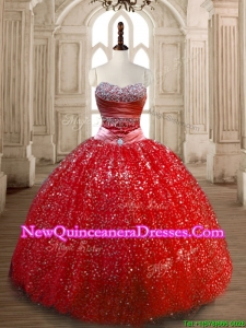 Classical Ball Gown Red Sweet 16 Dress with Beading and Sequins