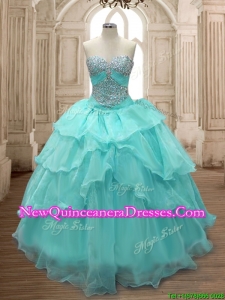 Discount Beaded and Ruffled Layers Quinceanera Dress in Aqua Blue for Spring