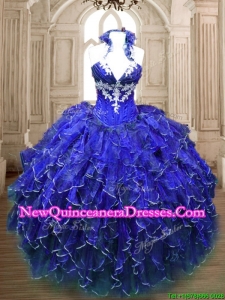 Hot Sale Applique and Ruffled Quinceanera Dress in Royal Blue