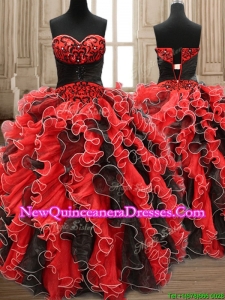 New Arrivals Applique and Ruffled Quinceanera Dress in Black and Red