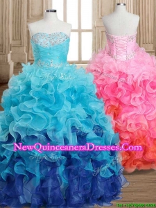 Fashionable Gradient Color Quinceanera Dress with Beading and Ruffles