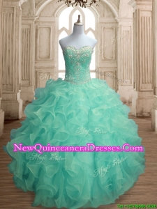 Inexpensive Beaded and Ruffled Big Puffy Quinceanera Dress in Apple Green