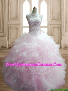 Lovely Beaded and Ruffled Scoop Quinceanera Dress in Light Pink