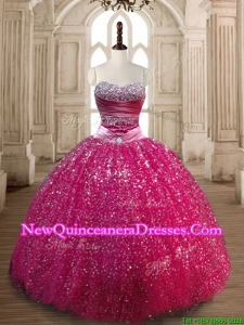 New Style Fuchsia Sweet 16 Dress with Beading and Sequins