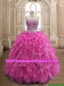 Unique Fuchsia Big Puffy Quinceanera Dress with Beading and Ruffles