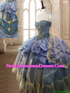 Classical Beaded and Pick Ups Big Puffy Quinceanera Dress in Blue