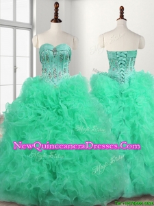 Popular Big Puffy Turquoise Quinceanera Dress with Beading and Ruffles