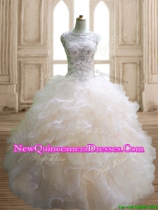 Best Scoop Beading and Ruffles Sweet 16 Dress in Champagne
