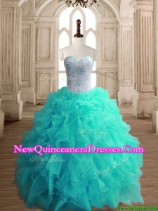 Classical Turquoise Organza Sweet 16 Dress with Beading and Ruffles