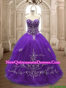 Hot Sale Brush Train Purple Quinceanera Dress with Appliques