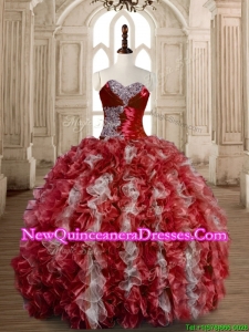 Latest Beaded Wine Red and White Sweet 15 Dress in Organza