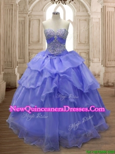 Lovely Lavender Big Puffy Quinceanera Dress with Ruffled Layers and Beading