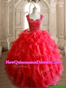 Perfect Straps Beading and Ruffles Sweet 16 Dress in Red