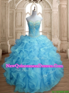 Popular Beaded and Ruffled Quinceanera Dress in Baby Blue
