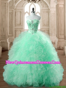 Popular Big Puffy Apple Green Quinceanera Dress with Beading and Ruffles