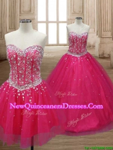 Wonderful A Line Hot Pink Detachable Quinceanera Dress with Beading