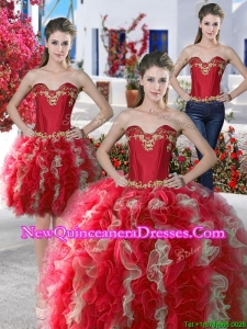 Beautiful Applique and Ruffled Detachable Quinceanera Dresses in Organza