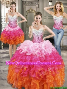 Beautiful Beaded and Ruffled Detachable Quinceanera Dresses in Multi Color