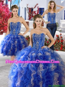 Best Applique and Ruffled Detachable Quinceanera Dresses in Royal Blue and Champagne