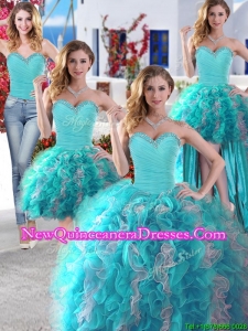 Discount Baby Blue and White Detachable Quinceanera Dresses with Beading and Ruffles