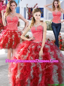 Modest Organza Detachable Quinceanera Dresses with Beading and Ruffles