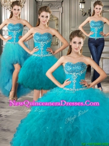 Exclusive Big Puffy Teal Detachable Quinceanera Dresses with Beading and Ruffles