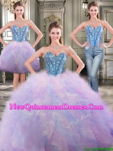 Fashionable Beaded and Ruffled Detachable Quinceanera Dresses in Rainbow