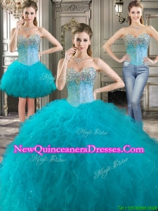 Latest Really Puffy Tulle Detachable Quinceanera Dresses with Beading and Ruffles