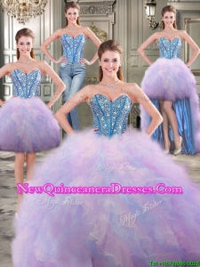 Perfect Big Puffy Rainbow Detachable Quinceanera Dresses with Beading and Ruffles