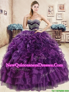 Romantic Beaded and Ruffled Organza Quinceanera Dress in Purple
