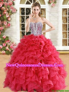 Romantic Beaded and Ruffled Organza Quinceanera Dress in Red