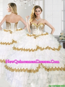 Gorgeous Beaded and Ruffled Layers Sweet 16 Dress in White