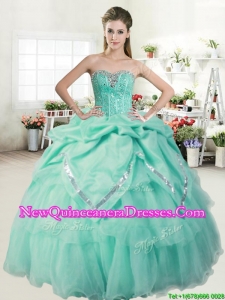 Romantic Apple Green Quinceanera Dress with Beading and Pick Ups for Spring
