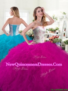 Unique Fuchsia Tulle Quinceanera Dress with Beading and Ruffles