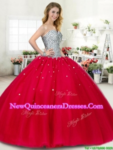 New Style Beaded Big Puffy Sweet 16 Dress in Red