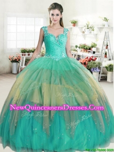 Popular Straps Rainbow Quinceanera Dress with Beading and Ruffled Layers