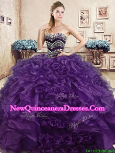 Beautiful Really Puffy Purple Quinceanera Dress with Beading and Ruffles