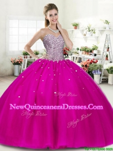 Wonderful Fuchsia Big Puffy Quinceanera Dress with Beading for Spring