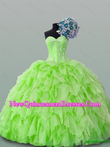 2015 Beautiful Sweetheart Yellow Green Beading Quinceanera Dresses with Ruffles