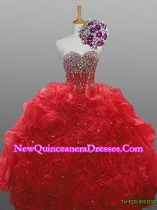 2015 Delicate Sweetheart Quinceanera Dresses with Beading and Rolling Flowers