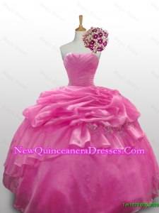 2015 Romantic Sweetheart Rose Pink Quinceanera Dresses with Paillette
