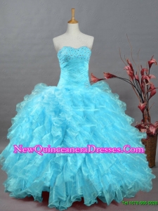 2015 Wonderful Beading Aqua Blue Quinceanera Dresses in Organza