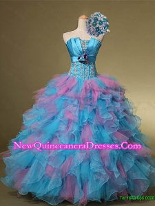 Multi Color Hand Made Flowers and Beaded Quinceanera Dresses for 2015 Summer